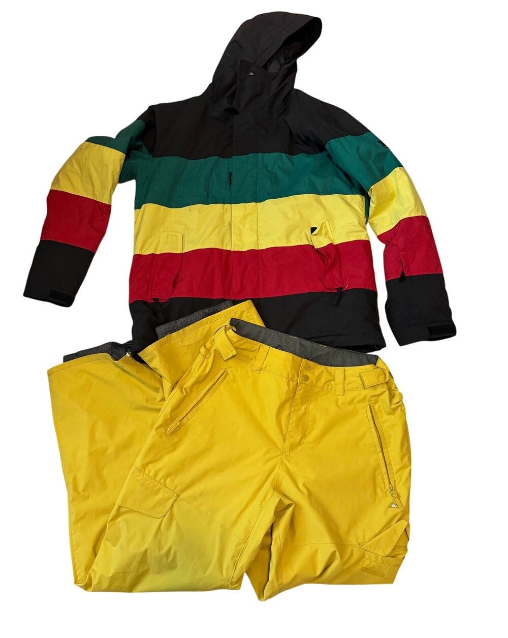 Quiksilver Utility Snowsuit Men L Rasta Stripe Jacket 8K Yellow Pant Set Regular